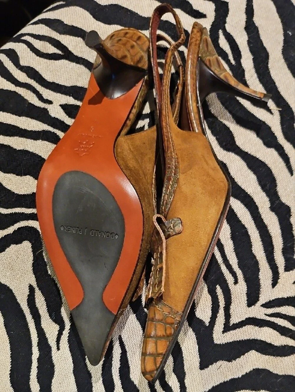 Donald J. Pliner Tan Croc-Embossed Pointed Slingbacks Size 8